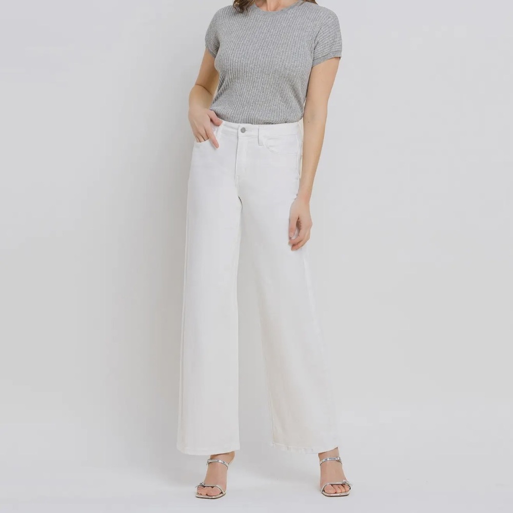 VERVET by FLYING MONKEY OPTIC WHITE HIGH RISE WIDE LEG JEANS - Picture 6 of 14